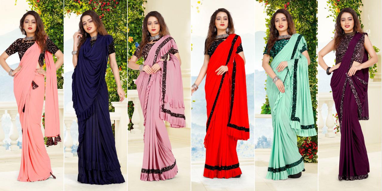 Clovia Knitted Latest Fancy Designer Lycra Ready To Wear Saree Collection